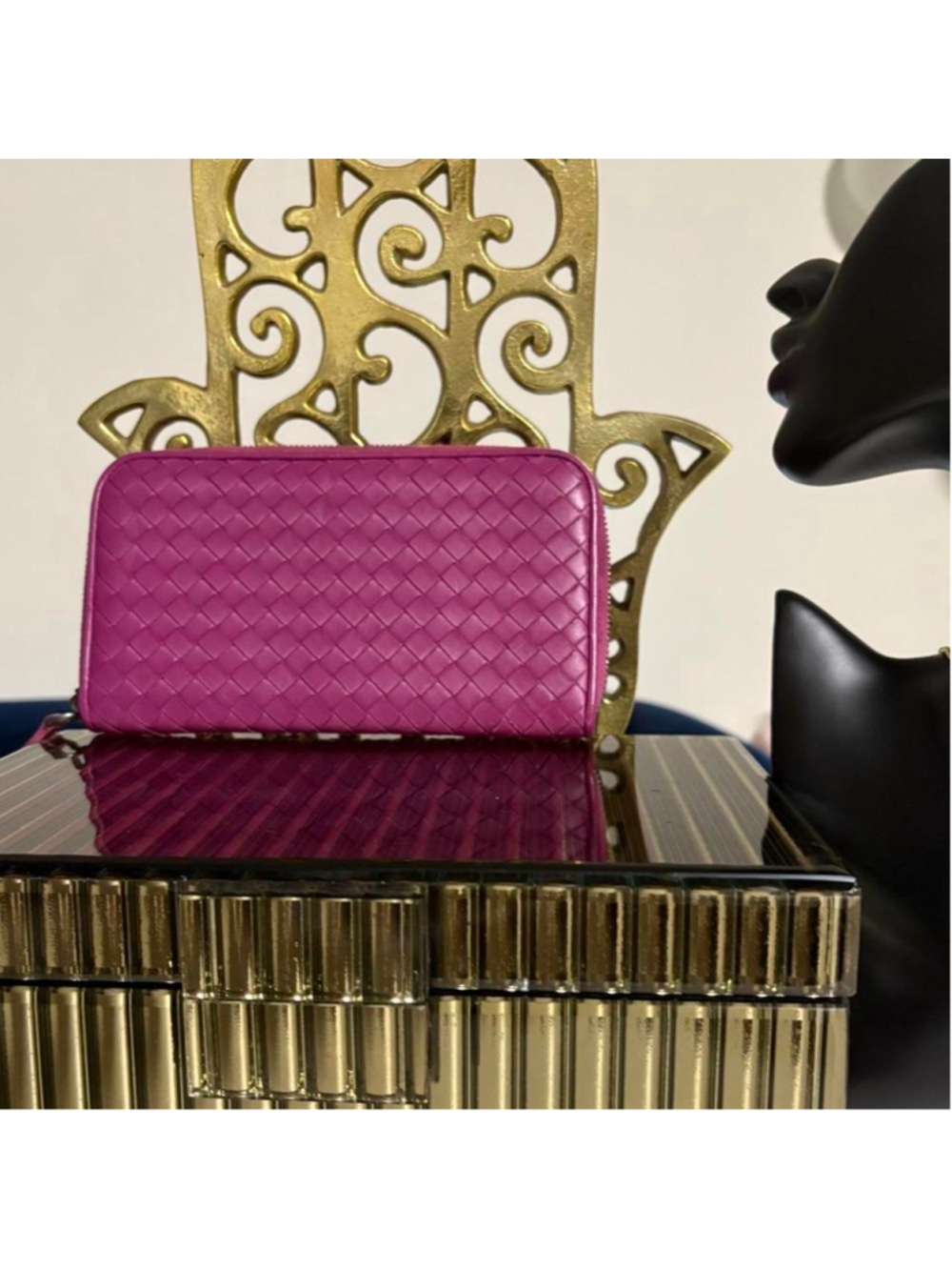 Bottega Veneta Pink full zip long wallet